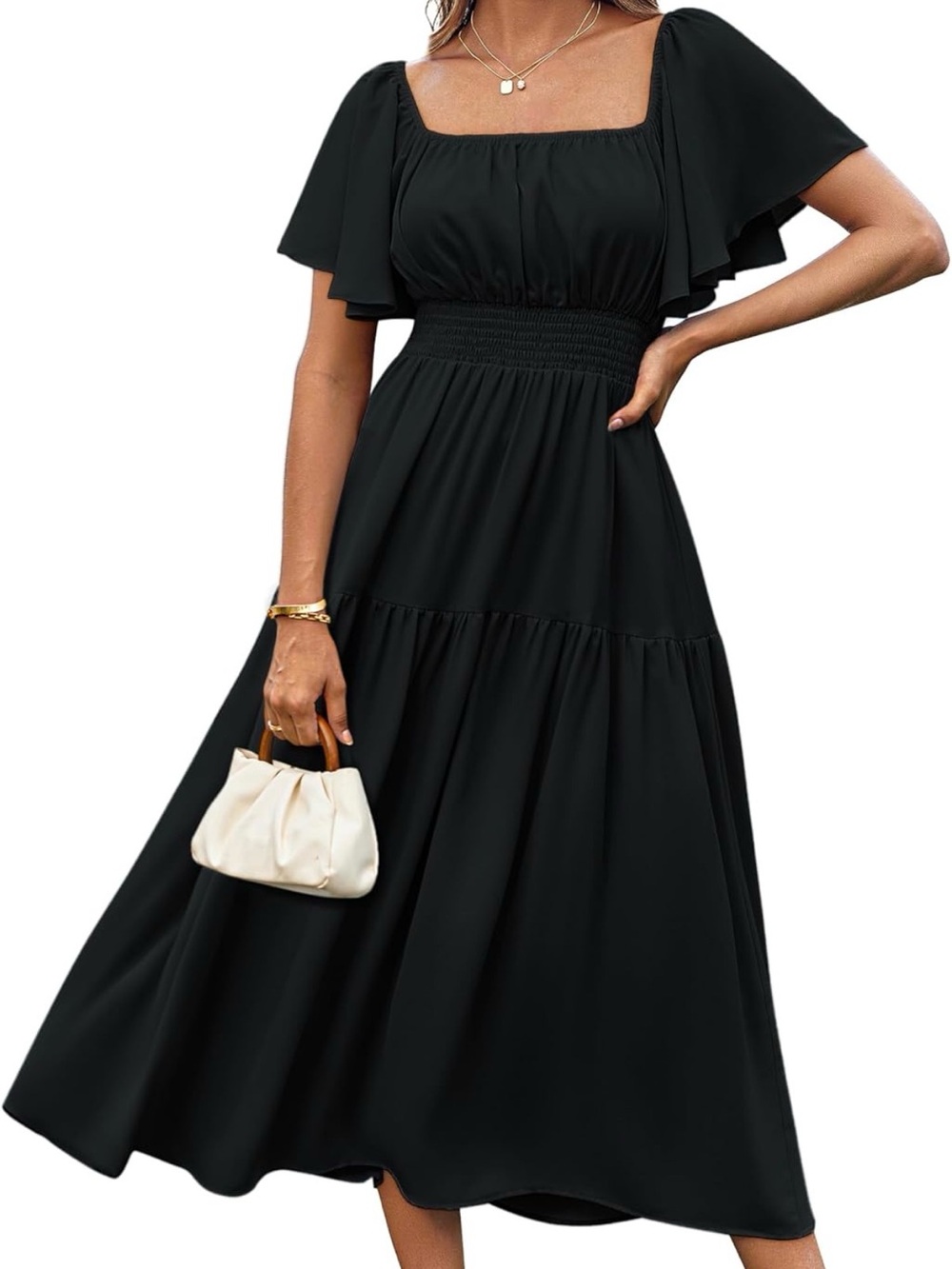 NWT Grace Karin Black Ruched Waist Maxi Dress (L)